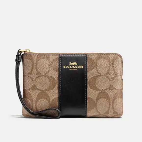 Coach Handbags - NWT New! Coach Signature Corner Zip Wristlet Bag